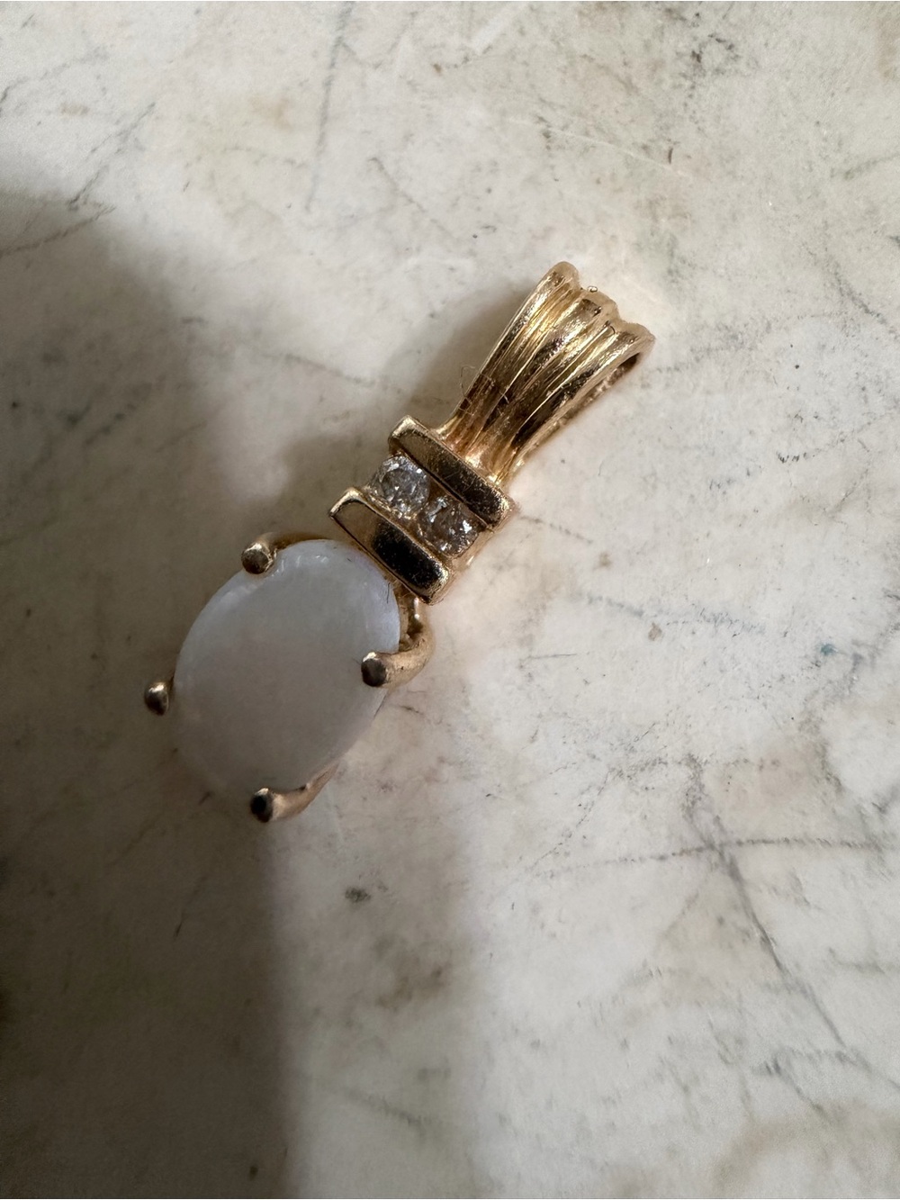 14k gold Opal Pendant Necklace  with 2 diamonds